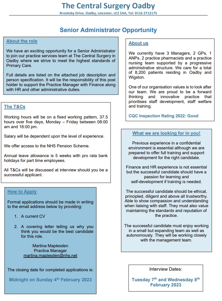 Vacancies The Central Surgery